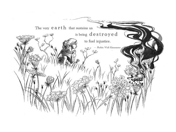 Robin Wall Kimmerer Inkwash Illustration with Graphic Text